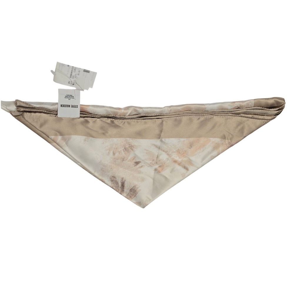 Steve Madden Women Floral Print Satin Square Scarf Champagne Gold Neutral NWT